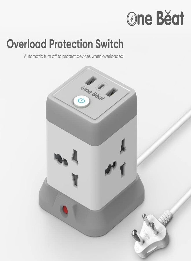 One Beat لوحات تمديد One Beat Cube مزودة بمقابس عالمية ومنافذ شحن USB مع مقبس قابس مؤشر (مقبس مكعب 4 + منفذي USB + منفذ Type C واحد) - Image 2